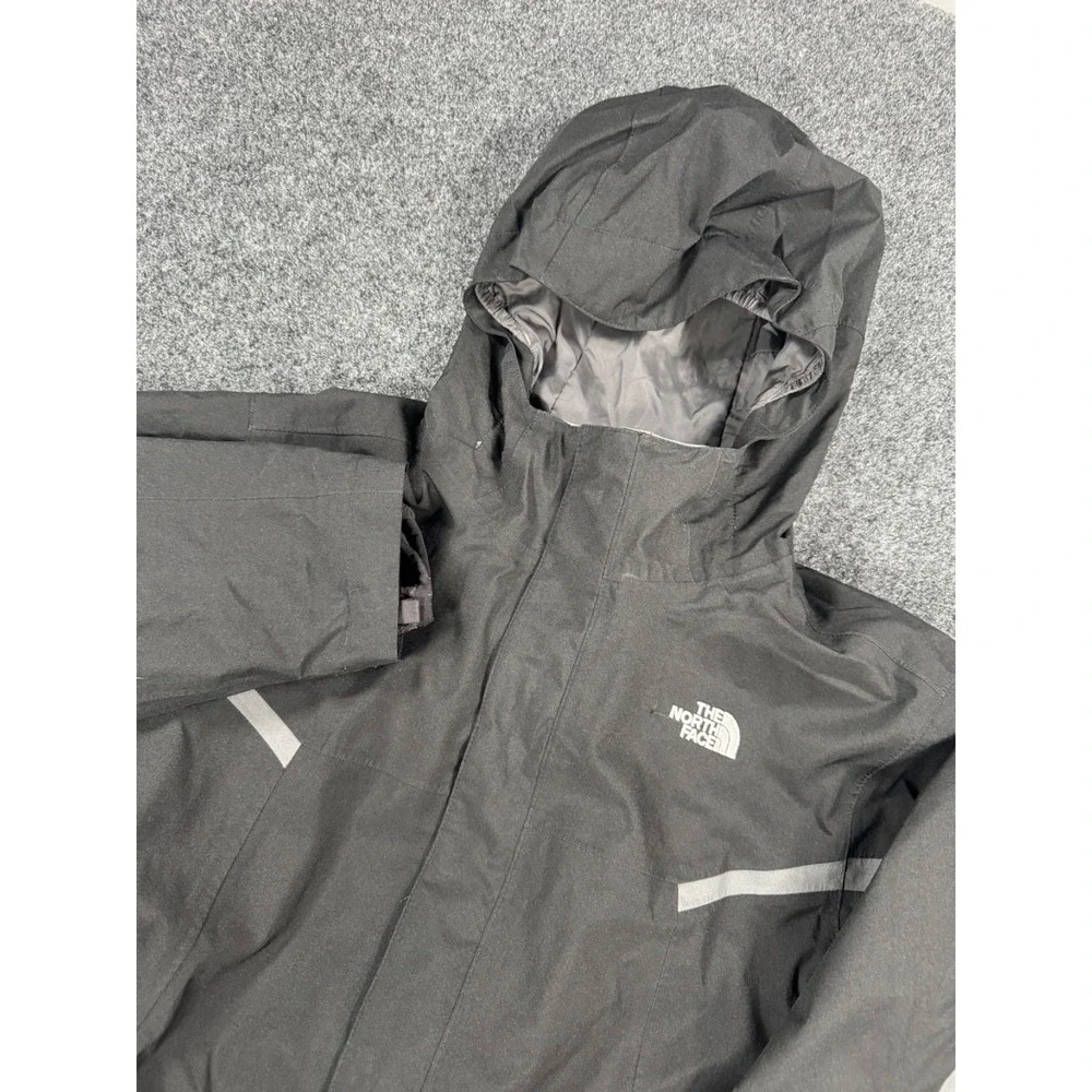 The North Face HyVent Rain Jacket Youth XL Black Hooded Reflective Coat